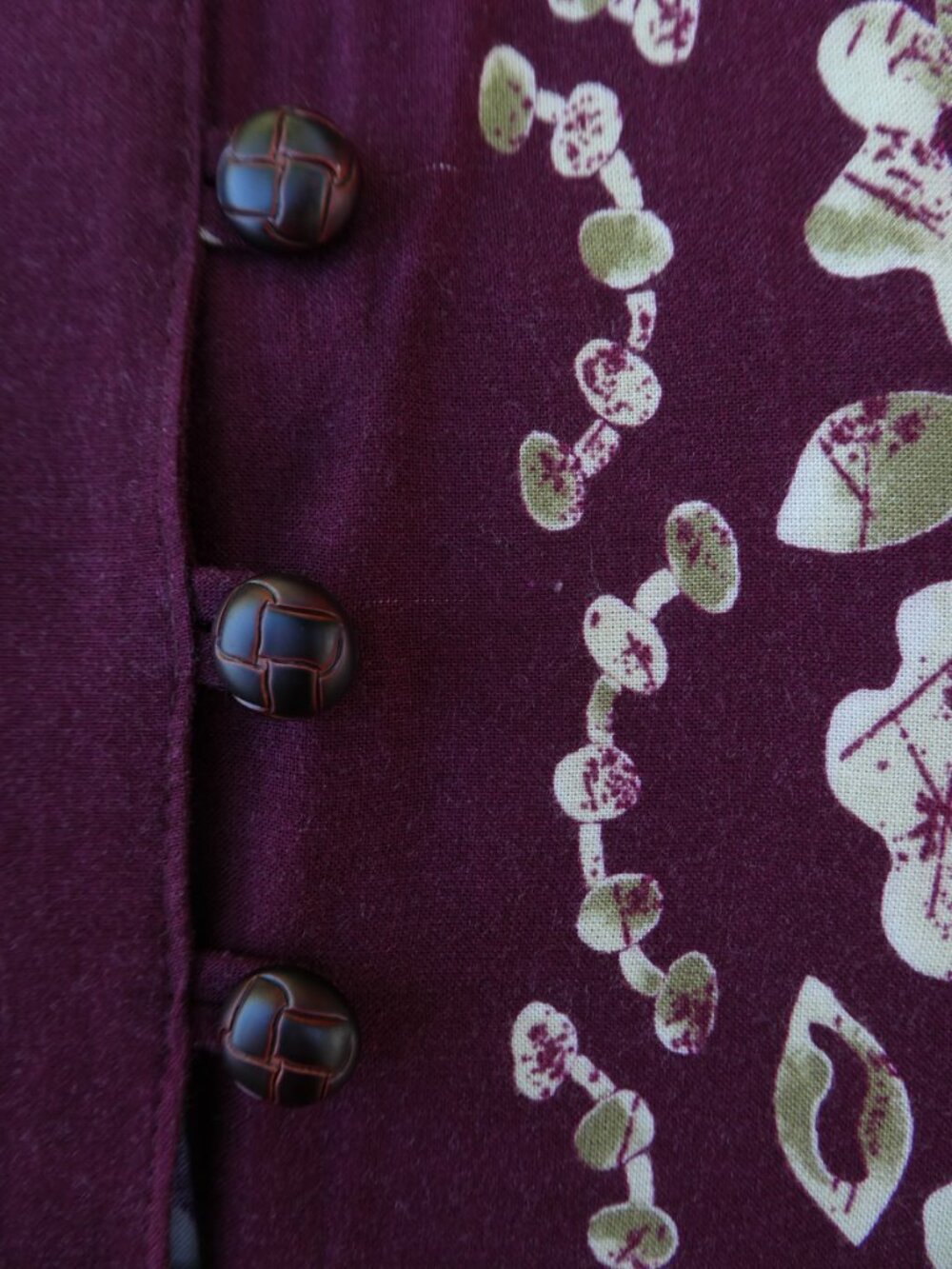 Vintage USA 70s Burgundy Hawaiian Floral Midi Tank Dress Full Button Front Tie - Picture 6 of 8